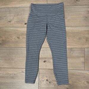 Athleta Gray Striped Leggings with Wide Waistband